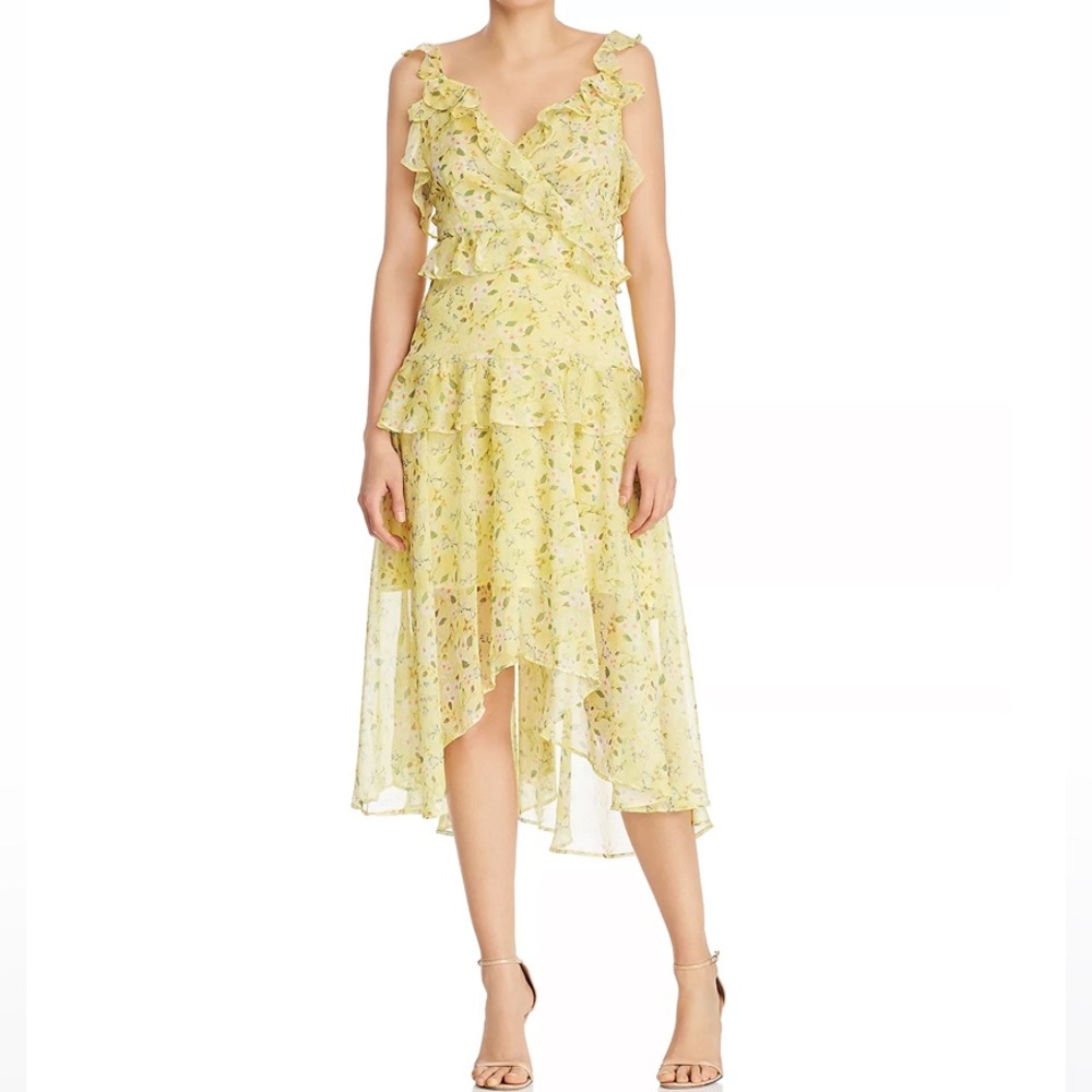 Aqua yellow floral ruffle dress